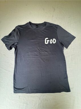 NFINITY Religious  Short Sleeve Tee Gray with White GOD Chest Graphic and back